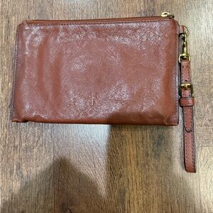 Frye Leather Wristlet Clutch in Brown